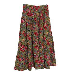 Bushwacker Midi Skirt Pleated A Line Floral Rose Garden Tan Pink XS? S?